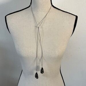 Elegant Silver Lariat Necklace with Black Accents
